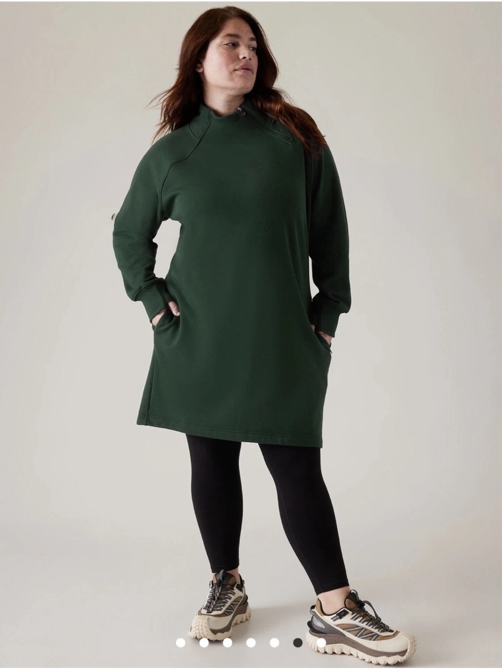 Athleta Cozy Karma Asym Sweatshirt Dress Green  Zip Funnel Neck Size Medium